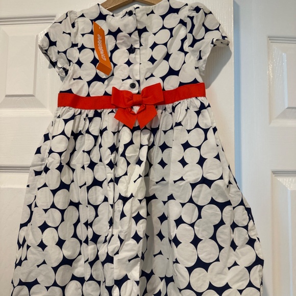 Blue and and white dress with red/orange bow - Picture 2 of 3
